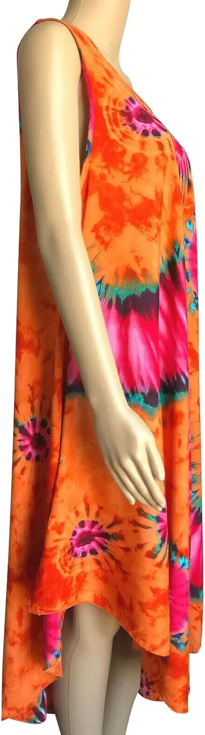 Women Tie Dye Boho Sundress Summer Bohemian Dress Beach Cover Up Dress One Size Fit for S/M/L