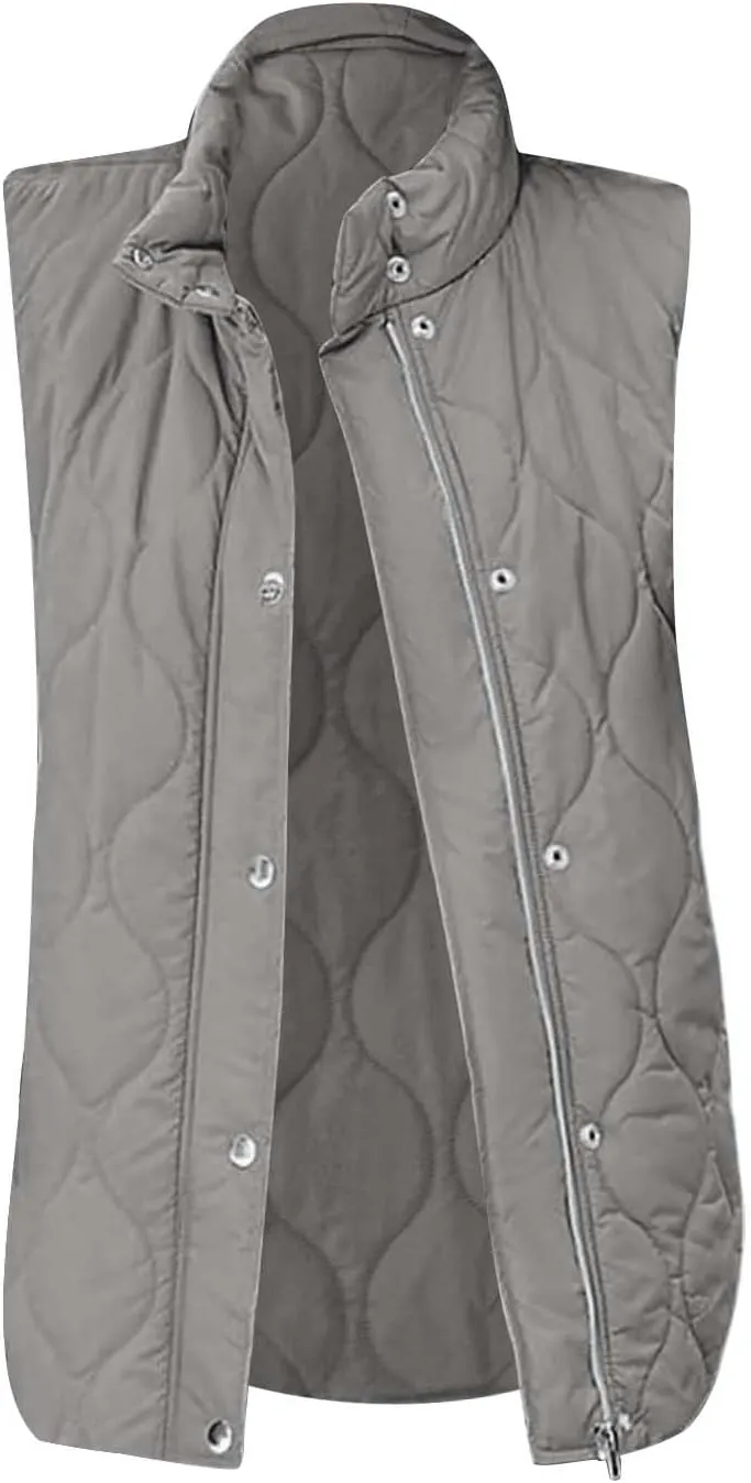 Women Winter Oversized Puffer Vest Sleeveless Jacket Zip Up Lightweight Stand Collar Insulated Padded Puffy Jackets Coat