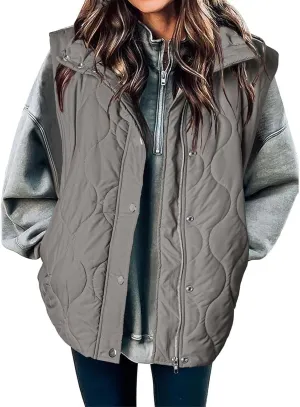 Women Winter Oversized Puffer Vest Sleeveless Jacket Zip Up Lightweight Stand Collar Insulated Padded Puffy Jackets Coat