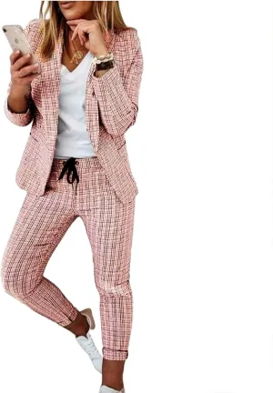 Women's 2 Piece Outfits Casual Blazers Open Front Blazer and Pencil Pants Suit Long Sleeve Business Work Office Sets