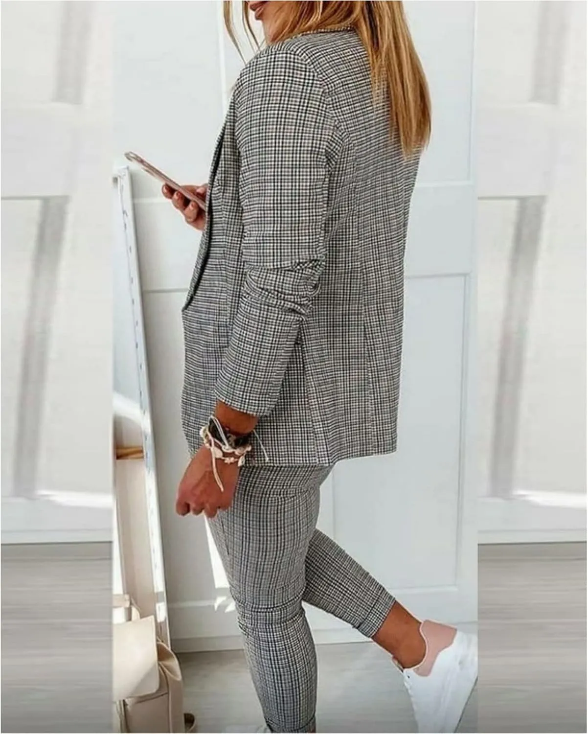 Women's 2 Piece Outfits Casual Blazers Open Front Blazer and Pencil Pants Suit Long Sleeve Business Work Office Sets