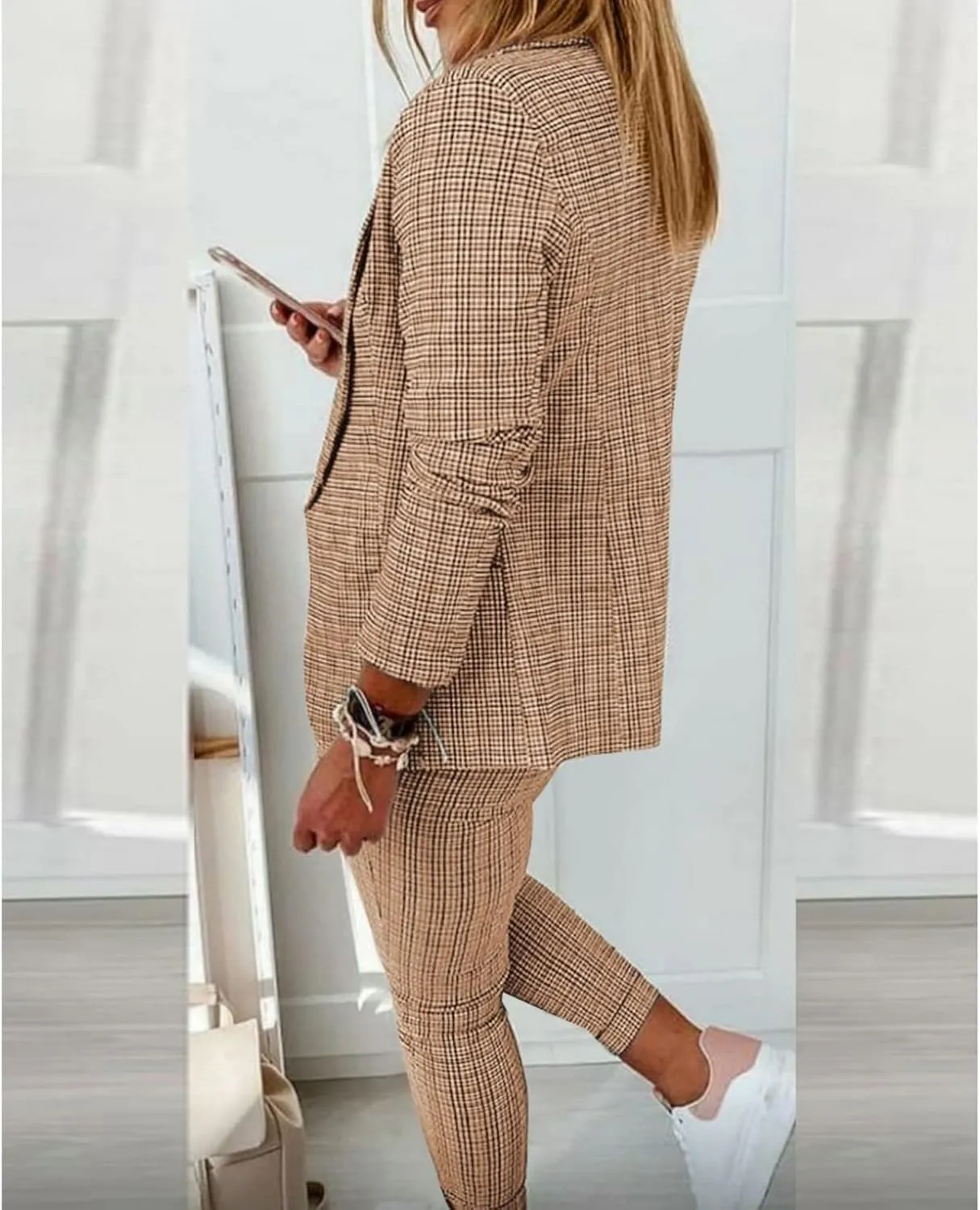 Women's 2 Piece Outfits Casual Blazers Open Front Blazer and Pencil Pants Suit Long Sleeve Business Work Office Sets