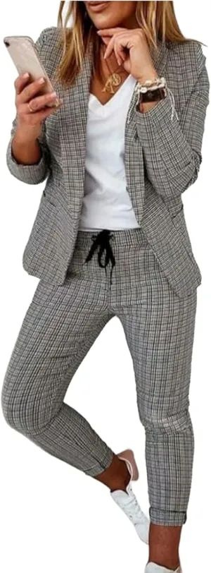 Women's 2 Piece Outfits Casual Blazers Open Front Blazer and Pencil Pants Suit Long Sleeve Business Work Office Sets