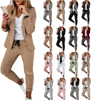 Women's 2 Piece Outfits Casual Blazers Open Front Blazer and Pencil Pants Suit Long Sleeve Business Work Office Sets