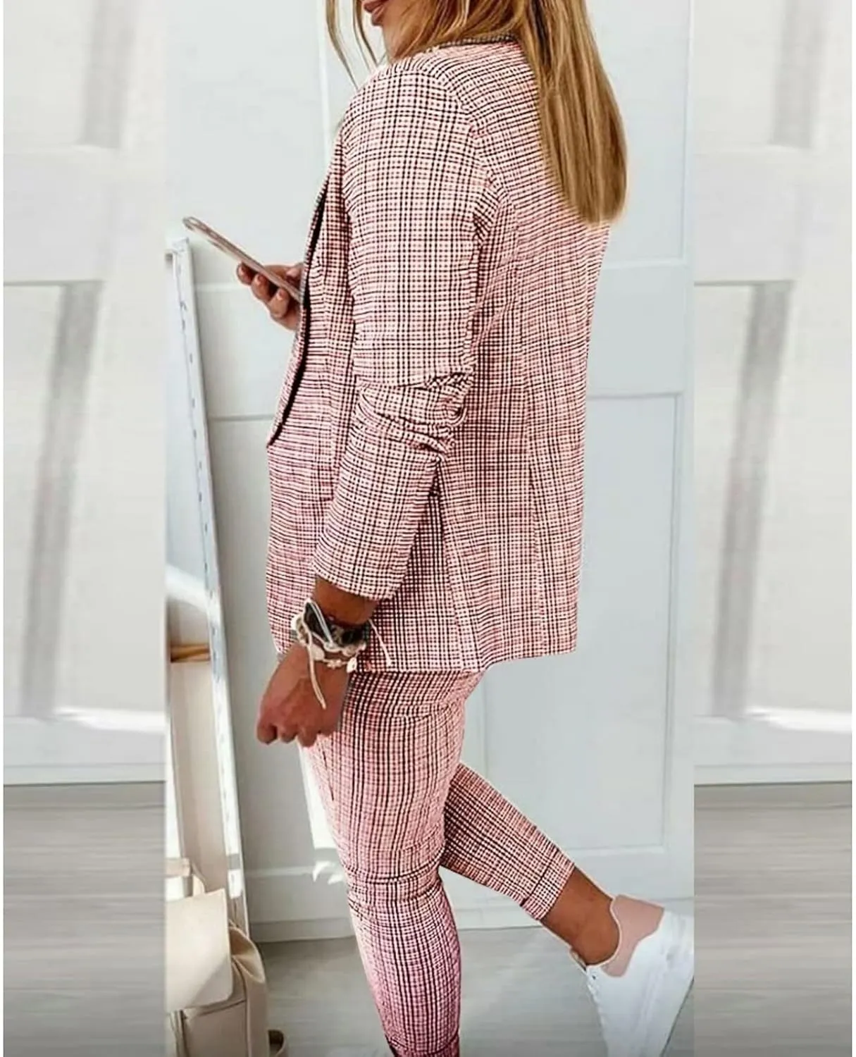 Women's 2 Piece Outfits Casual Blazers Open Front Blazer and Pencil Pants Suit Long Sleeve Business Work Office Sets