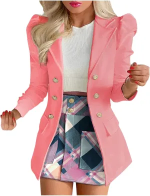 Women's 2 Piece Outfits Casual Solid Long Sleeve Suits Button Work Coat High Waist Blazer Jacket and Mini Skirt Set