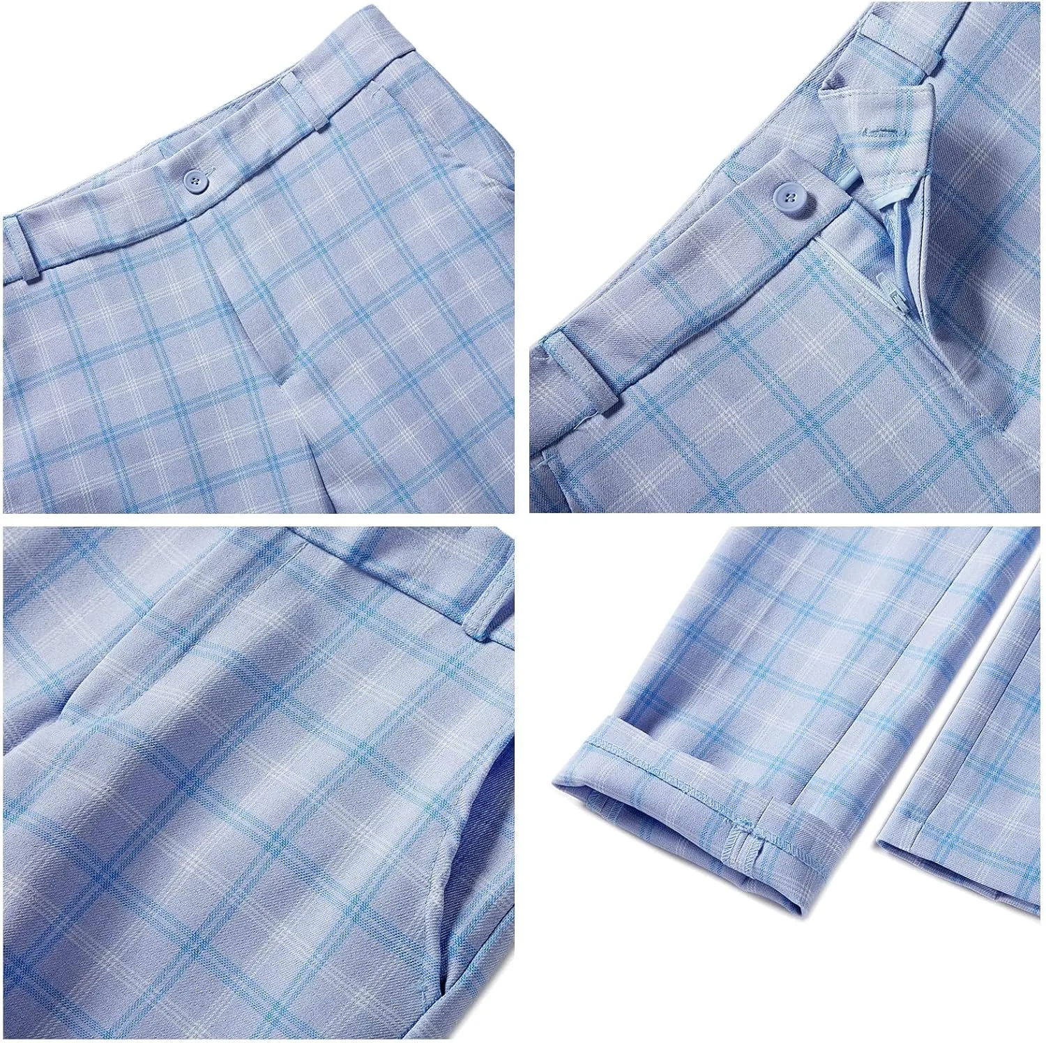 Womens 2 Piece Plaid Suits Set Business Office One Button Blazer Jacket Casual Long Sleeve Pant Suit Set