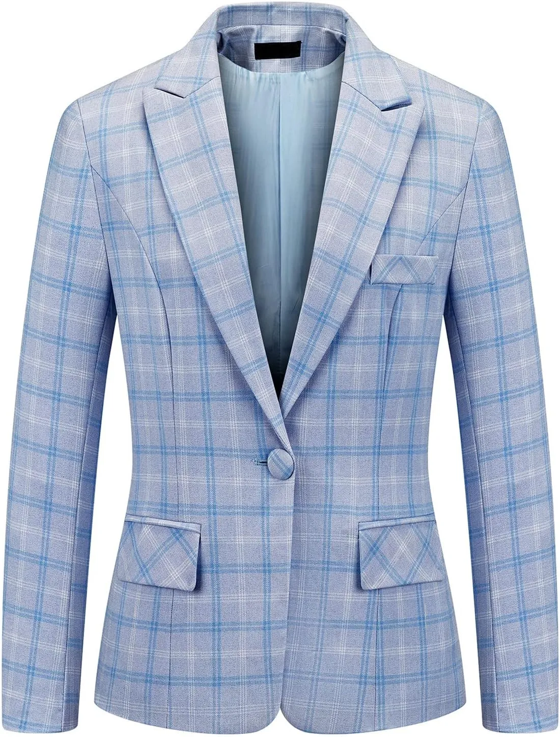 Womens 2 Piece Plaid Suits Set Business Office One Button Blazer Jacket Casual Long Sleeve Pant Suit Set