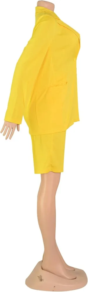 Women's 2024 Two Piece Outfits Casual Solid Color Open Front Blazer Shorts Set One Button Up Jacket and Bermuda Short Suits