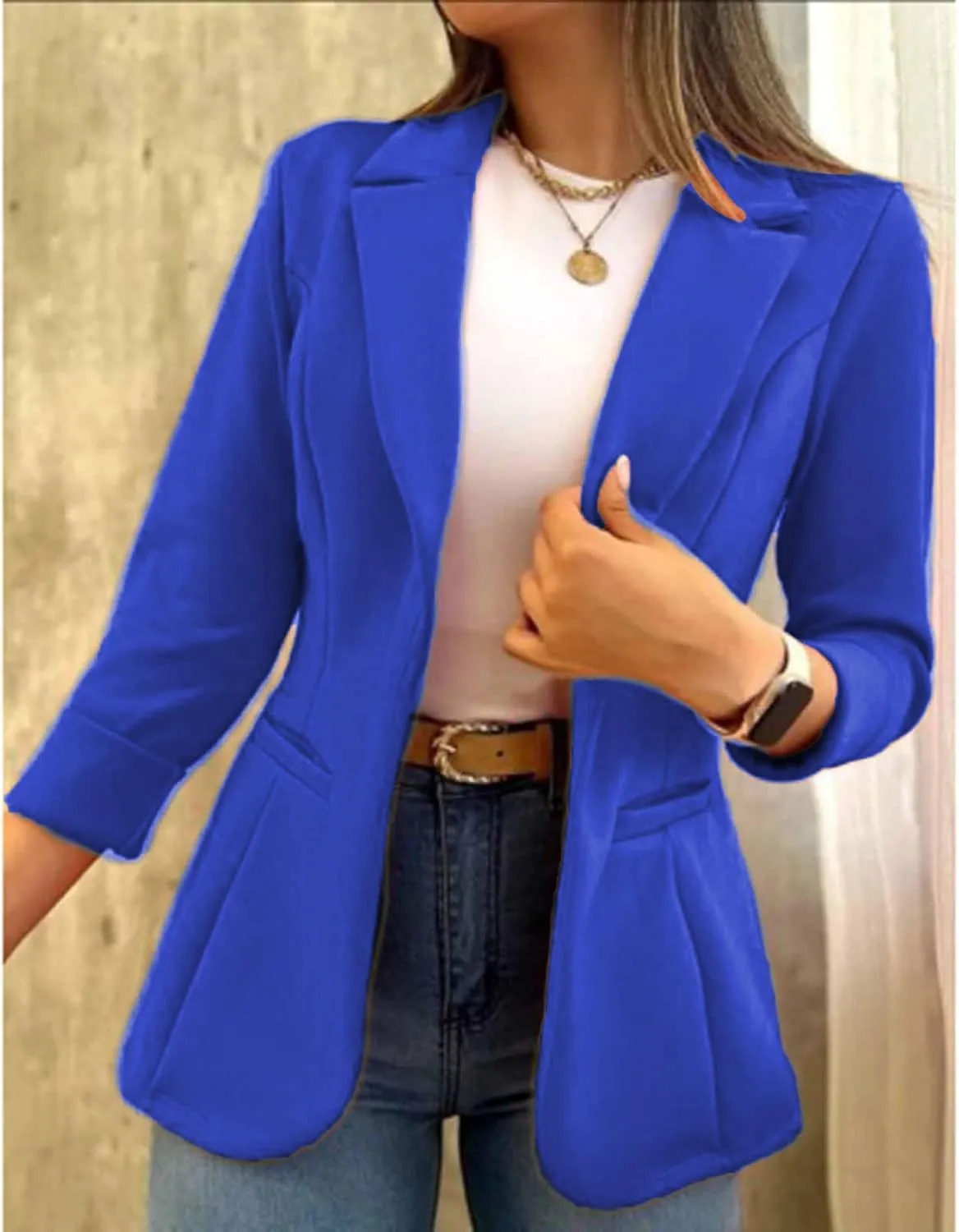 Women's Blazer Business Casual Long Sleeve Lapel Button Slim Work Office Blazer Open Front Casual Jacket Coat Workwear