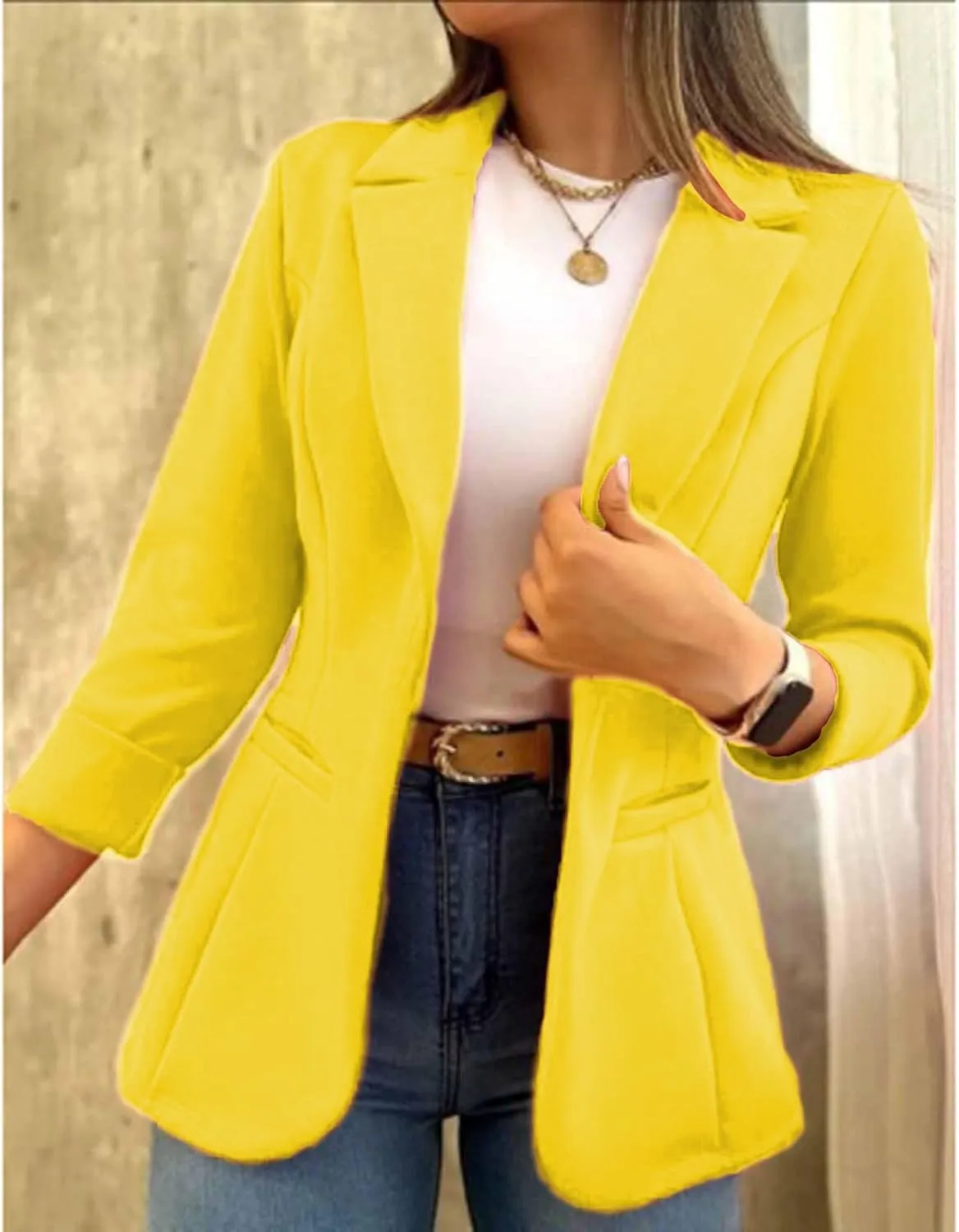 Women's Blazer Business Casual Long Sleeve Lapel Button Slim Work Office Blazer Open Front Casual Jacket Coat Workwear