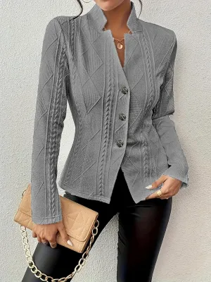 Women's Business Blazer Jacket Long Sleeve Button Down Notch Collar Textured Fitted Blazer Suits Outwear