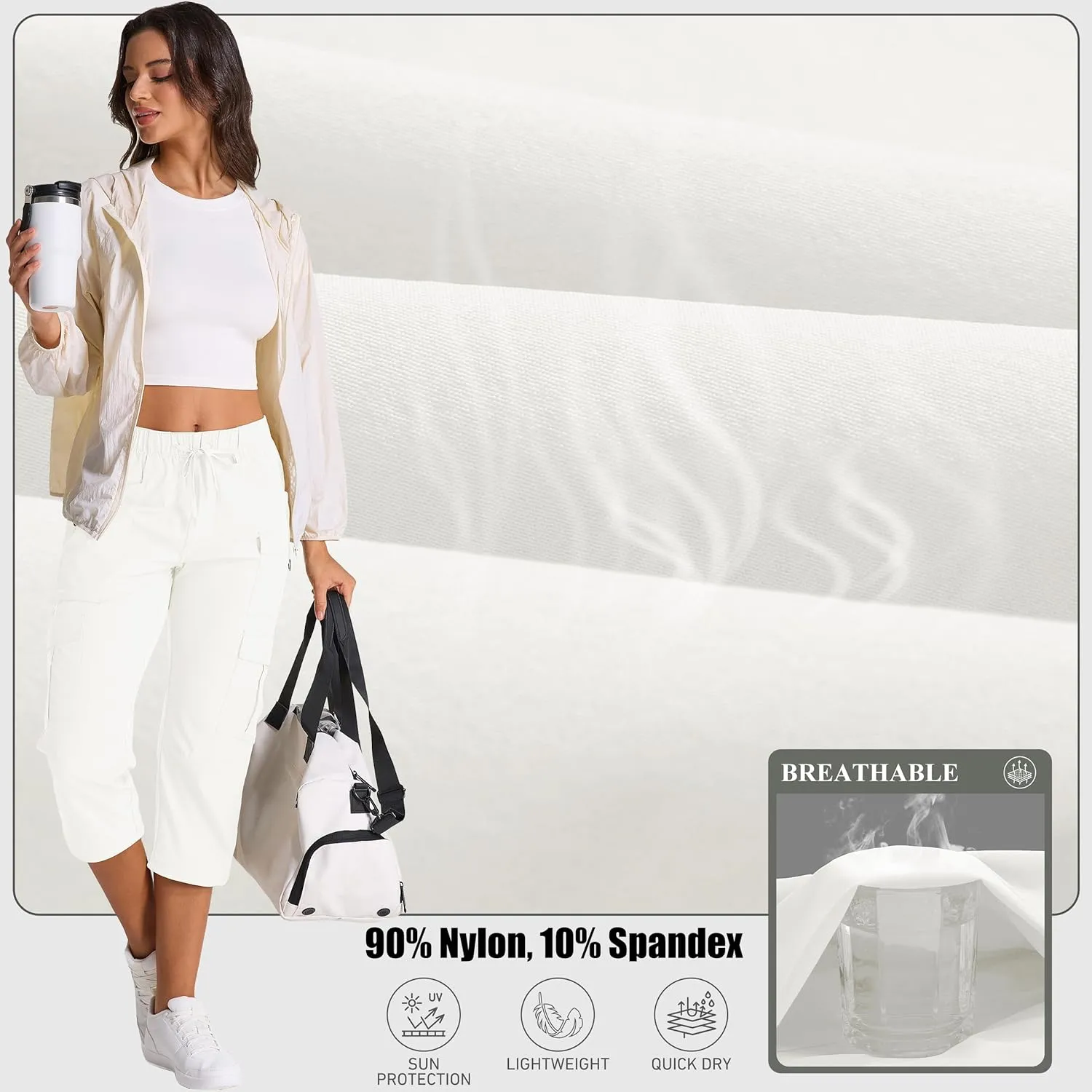 Womens Capris with Pockets Stretch Shorts Hiking Cargo Quick Dry Elastic Waist Long Shorts