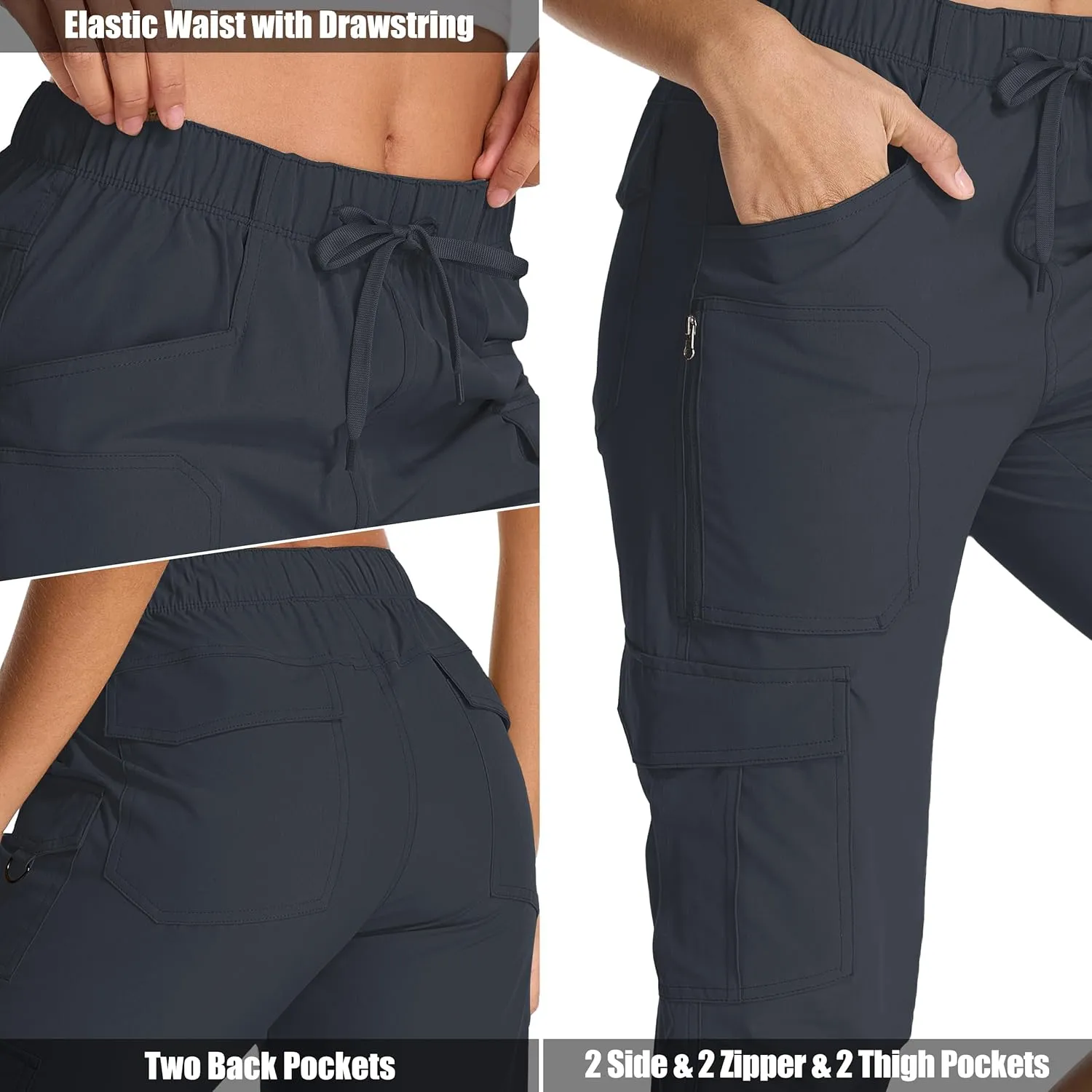 Womens Capris with Pockets Stretch Shorts Hiking Cargo Quick Dry Elastic Waist Long Shorts