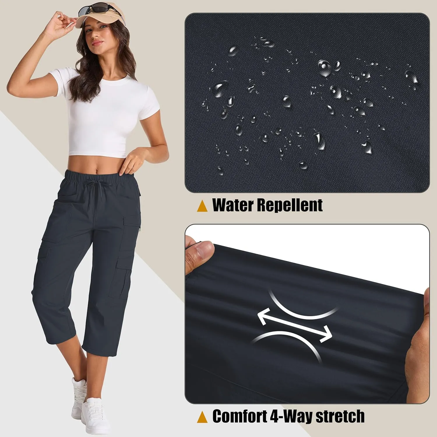 Womens Capris with Pockets Stretch Shorts Hiking Cargo Quick Dry Elastic Waist Long Shorts