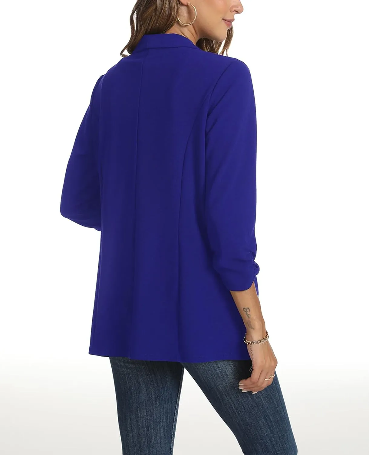 Womens Casual Blazer Ruched 3/4 Sleeve 2025 Shawl Lapel Office Lightweight Open Front Casual Jackets with Pockets
