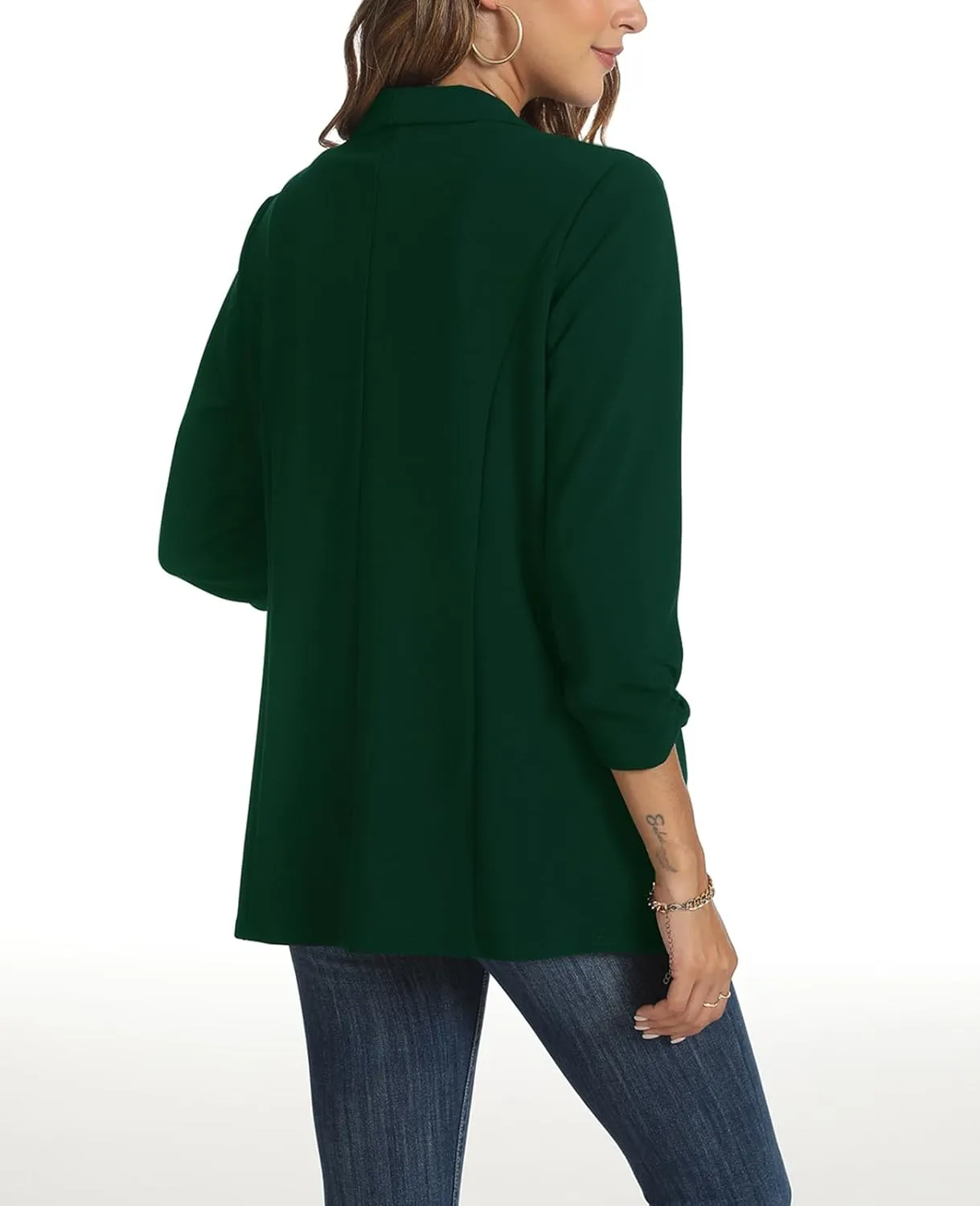 Womens Casual Blazer Ruched 3/4 Sleeve 2025 Shawl Lapel Office Lightweight Open Front Casual Jackets with Pockets