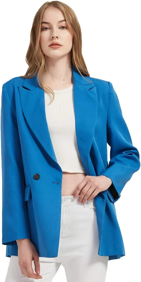 Women's Casual Long Sleeve Lapel Oversized Button Work Office Blazer Suit Jacket