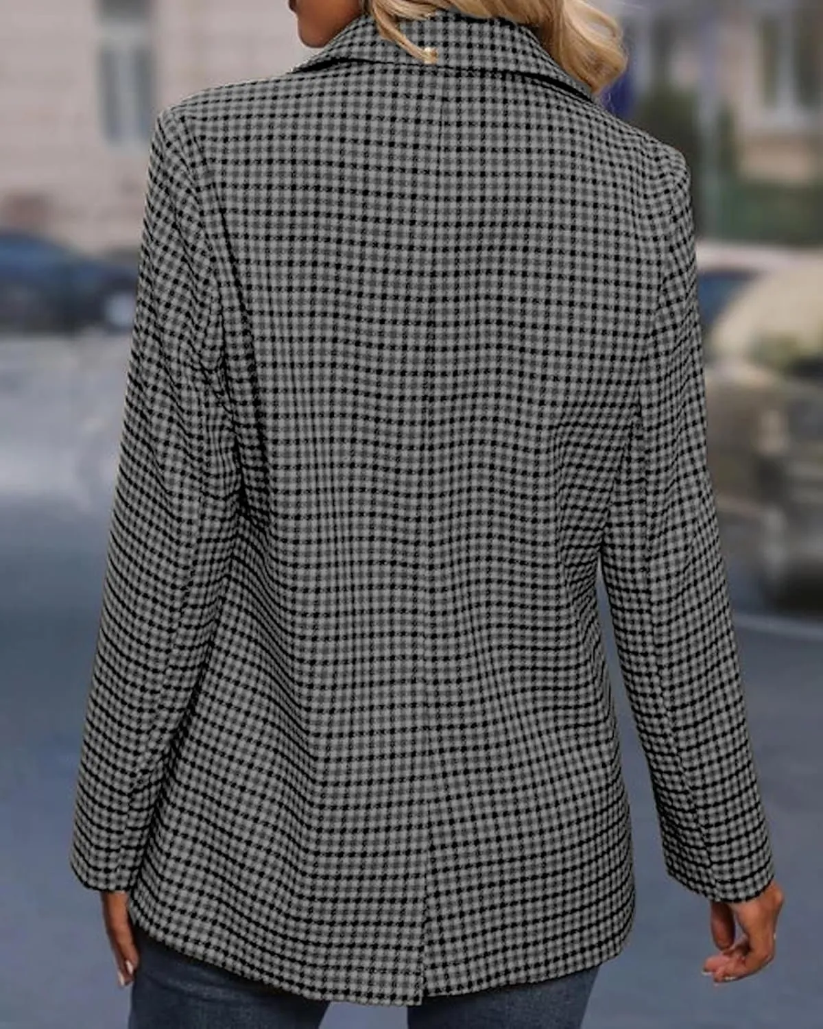 Womens Casual Plaid Blazer Open Front Jackets Long Sleeve Work Business Lapel Jacket Blazers with Pockets