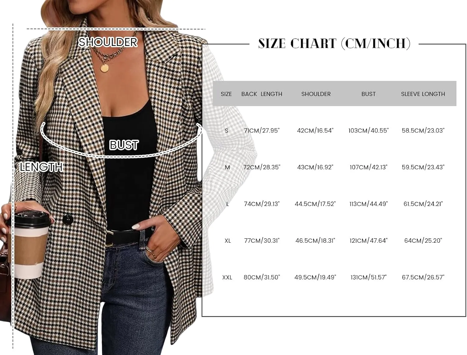 Womens Casual Plaid Blazer Open Front Jackets Long Sleeve Work Business Lapel Jacket Blazers with Pockets
