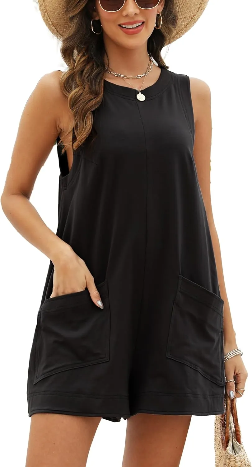 Womens Casual Rompers Overalls Shorts Summer Sleeveless jumpsuits for women casual shorts with Pockets