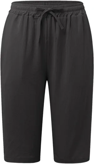 Women's Cotton Linen Bermuda Shorts Summer Casual Solid Color Drawstring Elastic Waisted Shorts Trendy Pockets