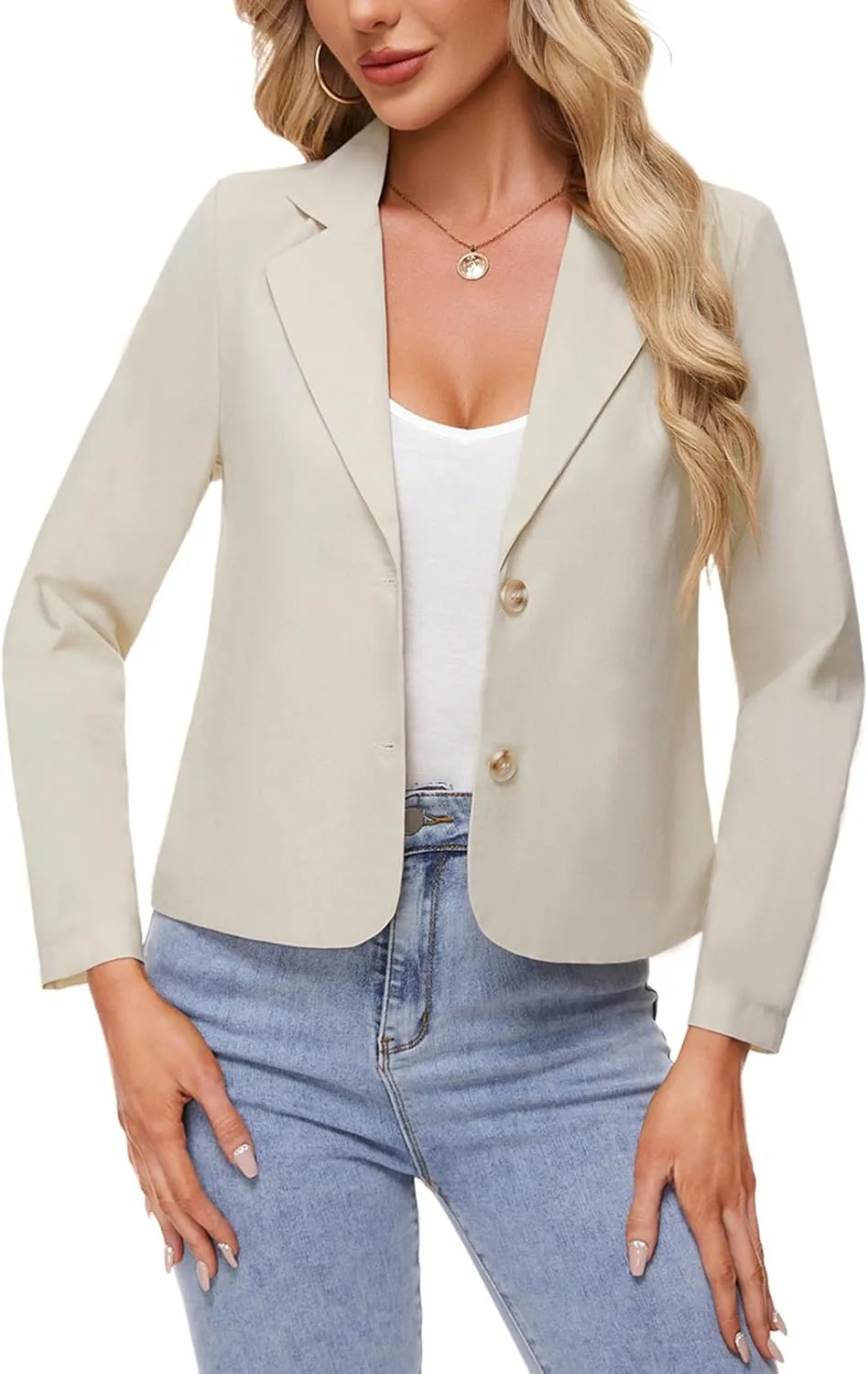Women's Cotton Linen Blazer Long Sleeve Lapel Button Blazers Lightweight Summer Casual Work Office Jacket Suit