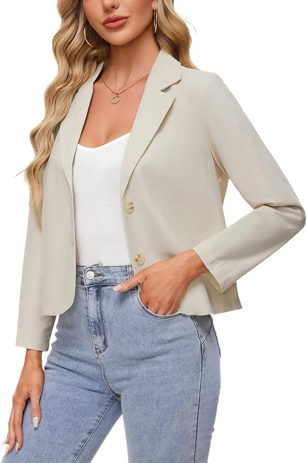 Women's Cotton Linen Blazer Long Sleeve Lapel Button Blazers Lightweight Summer Casual Work Office Jacket Suit