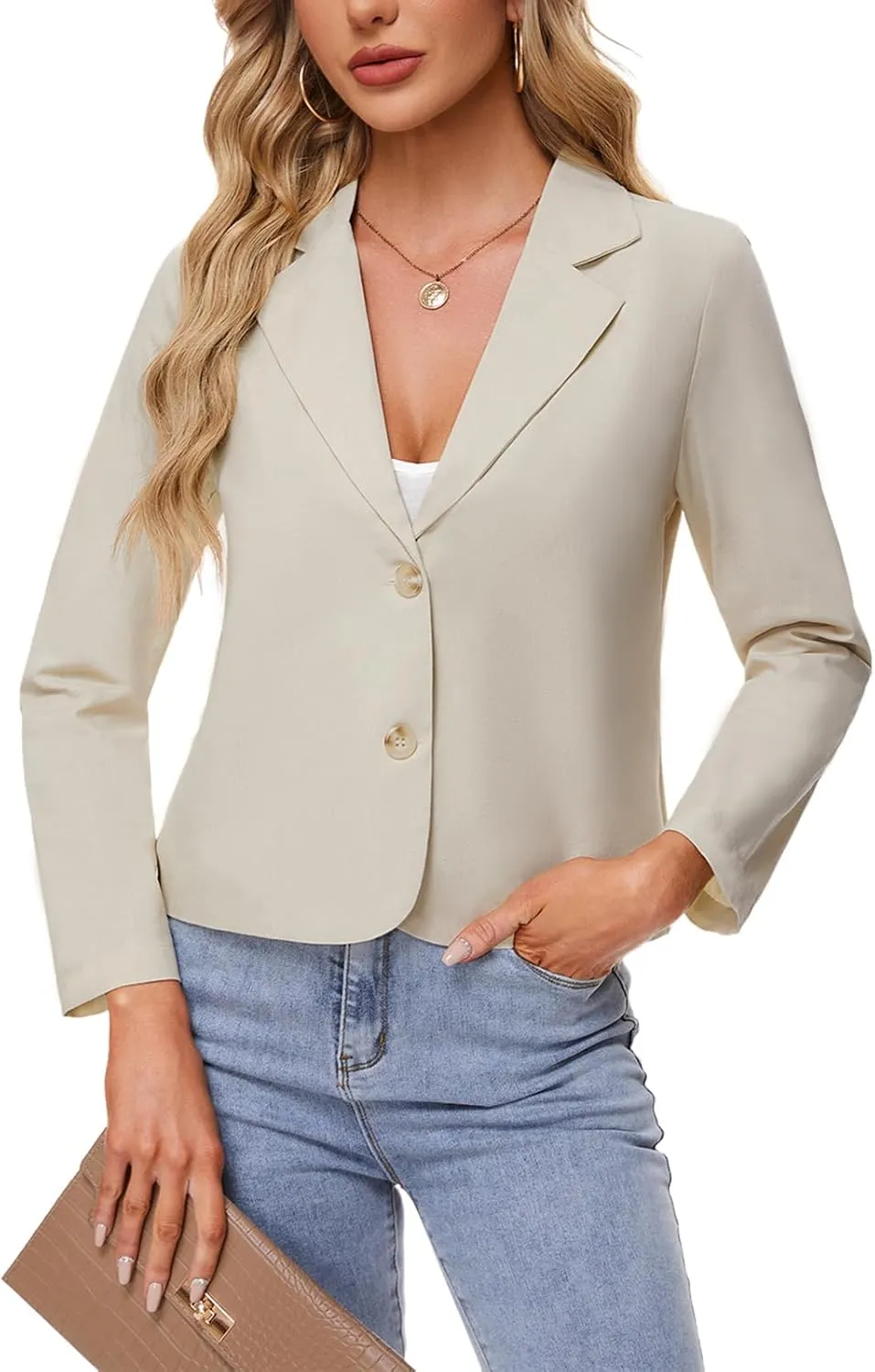 Women's Cotton Linen Blazer Long Sleeve Lapel Button Blazers Lightweight Summer Casual Work Office Jacket Suit