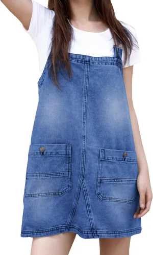 Womens Denim Overalls Dress Casual Summer Jeans Adjustable Strap Short Rompers with Pockets