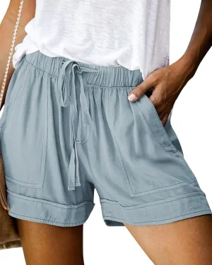 Womens Elastic Waist Drawstring Shorts Summer Lightweight Beach Shorts Comfy Casual Short Pants with Pockets