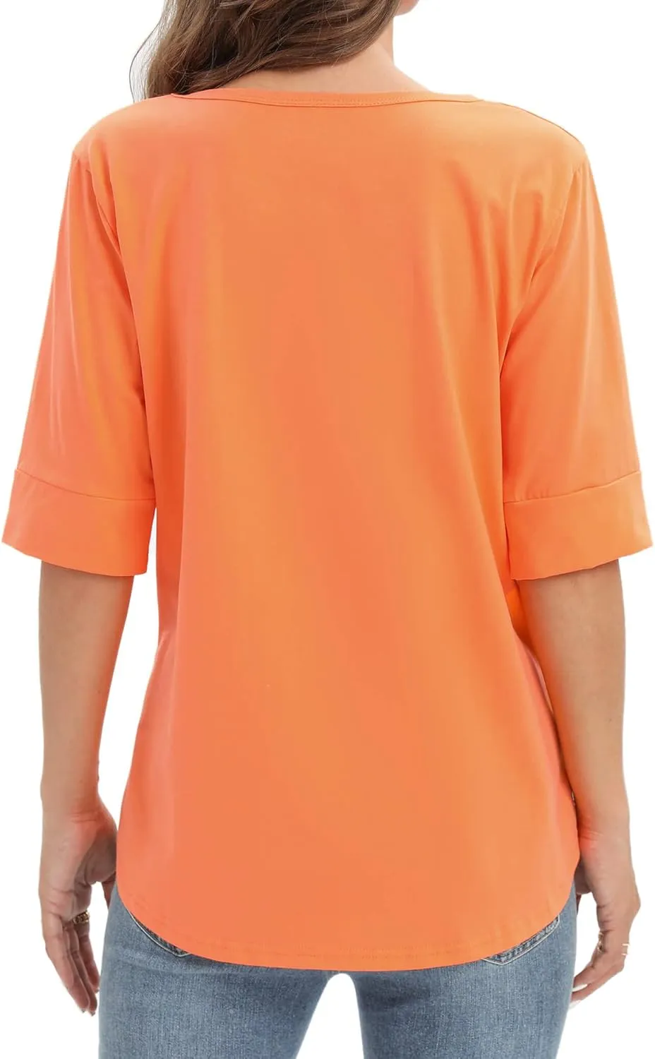 Womens Elbow Length Sleeve Tops Summer Fashion Cotton Blouses Casual Tunic Tee Shirts