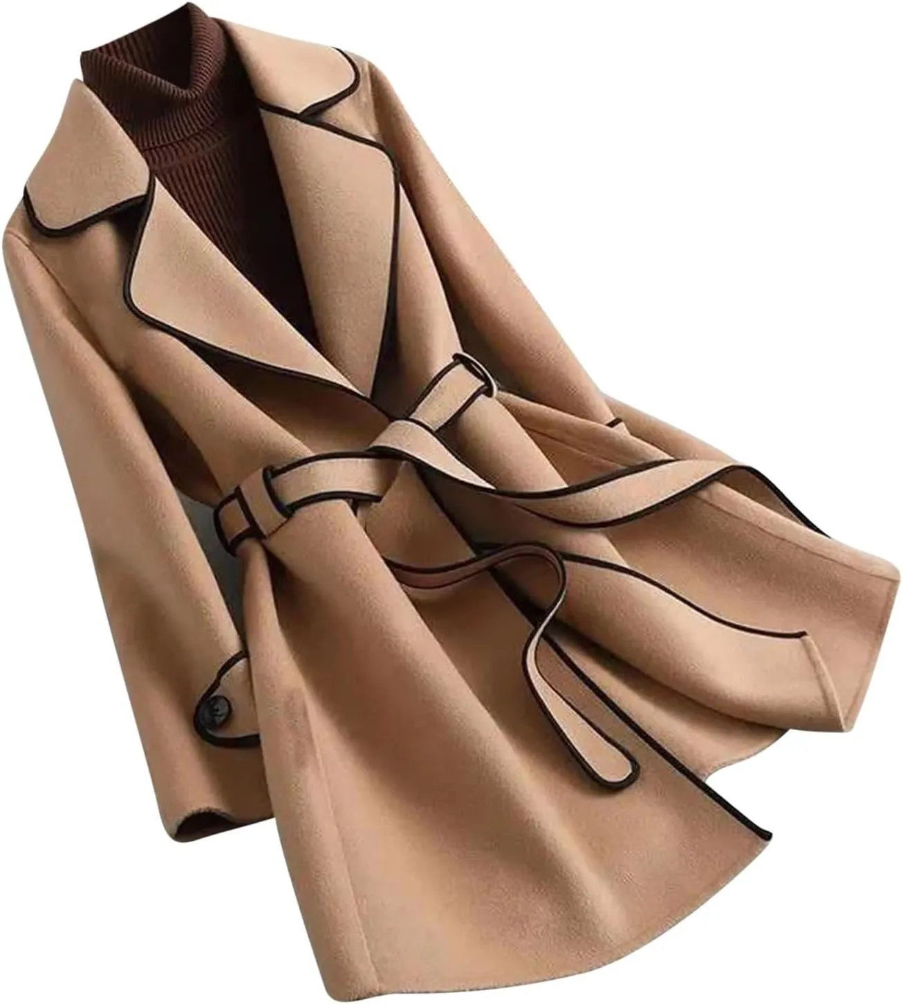Women's Fall Winter Trench Coat Elegant Middle Length Coat Overcoat Lapel Wool Blend Pea Coat Jackets Windproof Coat
