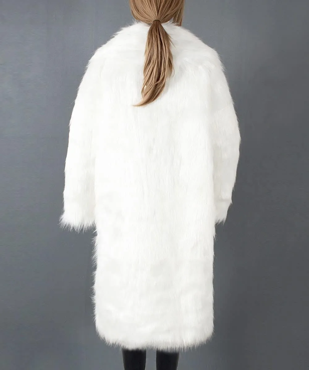 Women's Faux Fur Trench Coats Thermal Winter Open Front Jackets Oversized Mid Length Pea Coat Luxury Overcoat Cardigan