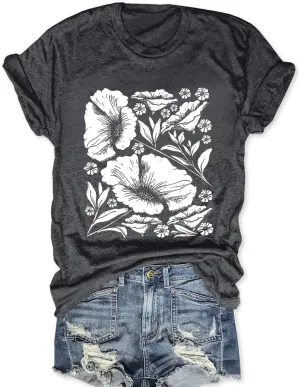Womens Flower T Shirt Vintage Wildflowers Printed Graphic Tee Casual Botanical Short Sleeve