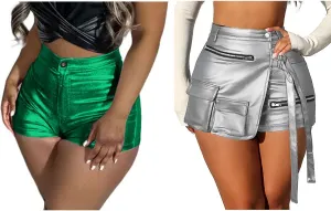 Women's High Waist Faux Leather Shorts Sexy Summer Shiny Metallic Short Hot Pants Medium