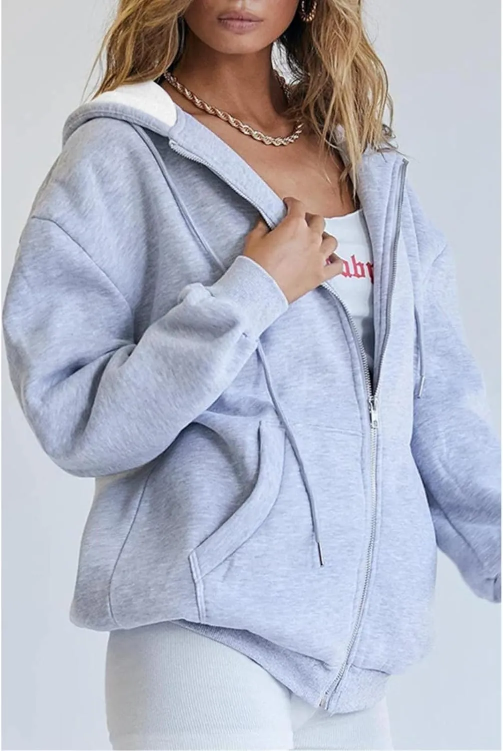 Women's Hoodies Full Zipper Hooded Sweatshirt Cute Fall Casual Oversized Drawstring Jackets with Pockets Winter Clothes