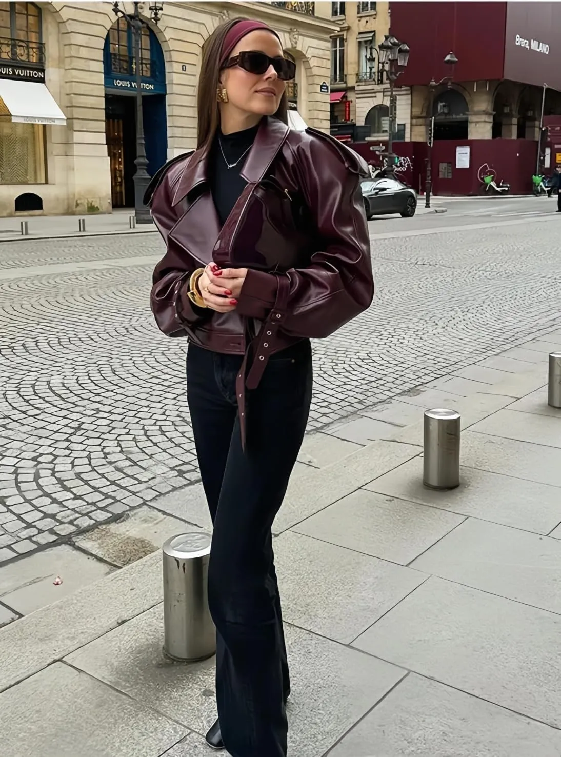 Womens Jacket Leather Jacket Women V Neck Retro Red Leather Jacket Faux Motorcycle Jacket with Belt Outfits for Women