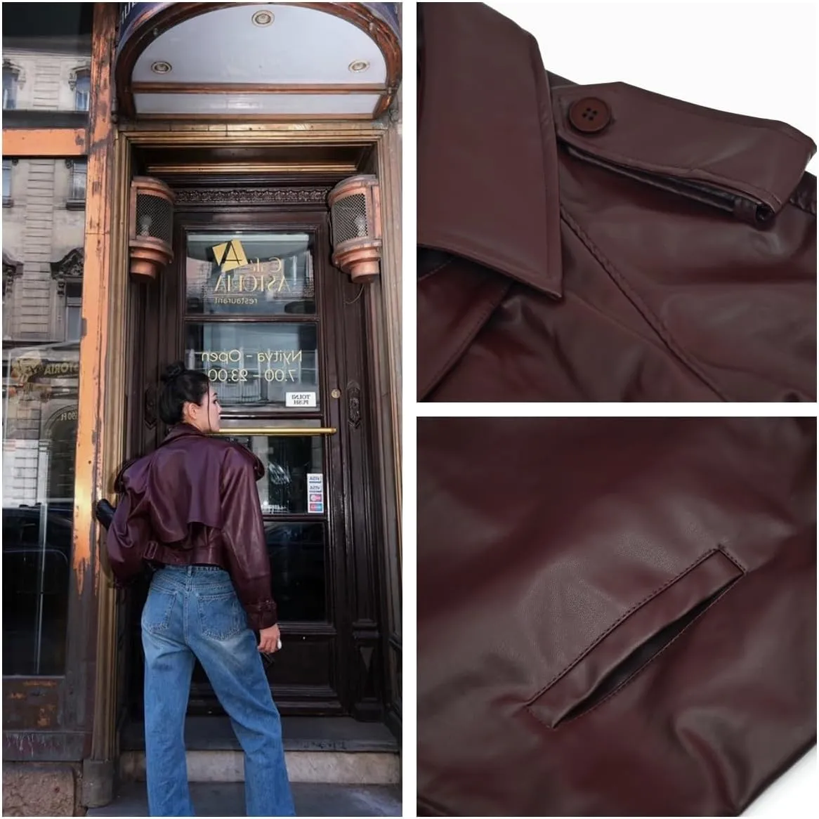 Womens Jacket Leather Jacket Women V Neck Retro Red Leather Jacket Faux Motorcycle Jacket with Belt Outfits for Women