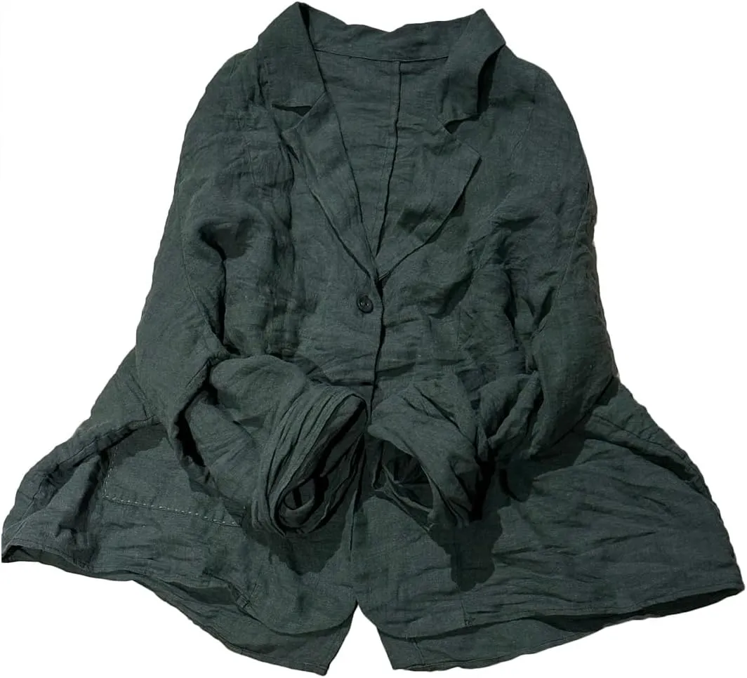 Womens Lightweight 100% Linen Cropped Blazer Long Sleeve Button Casual Summer Fall Short Blazer Jacket Coat