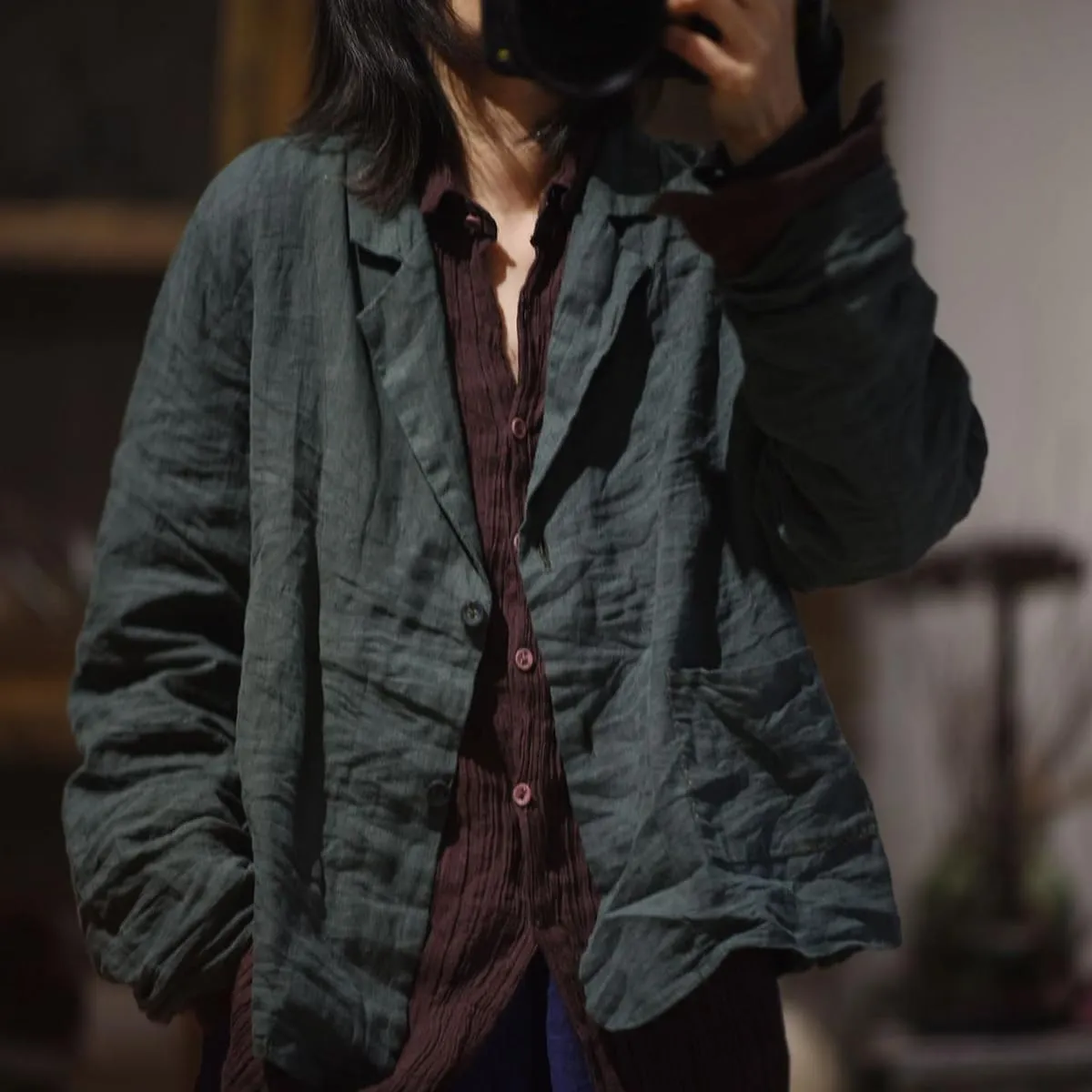 Womens Lightweight 100% Linen Cropped Blazer Long Sleeve Button Casual Summer Fall Short Blazer Jacket Coat