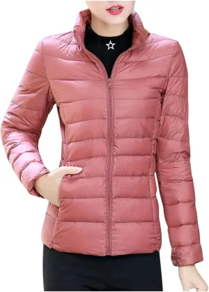 Women's Lightweight Packable Down Jacket Quilted Puffer Coat Plus Size Winter Warm Puffy Jackets with Stand Collar