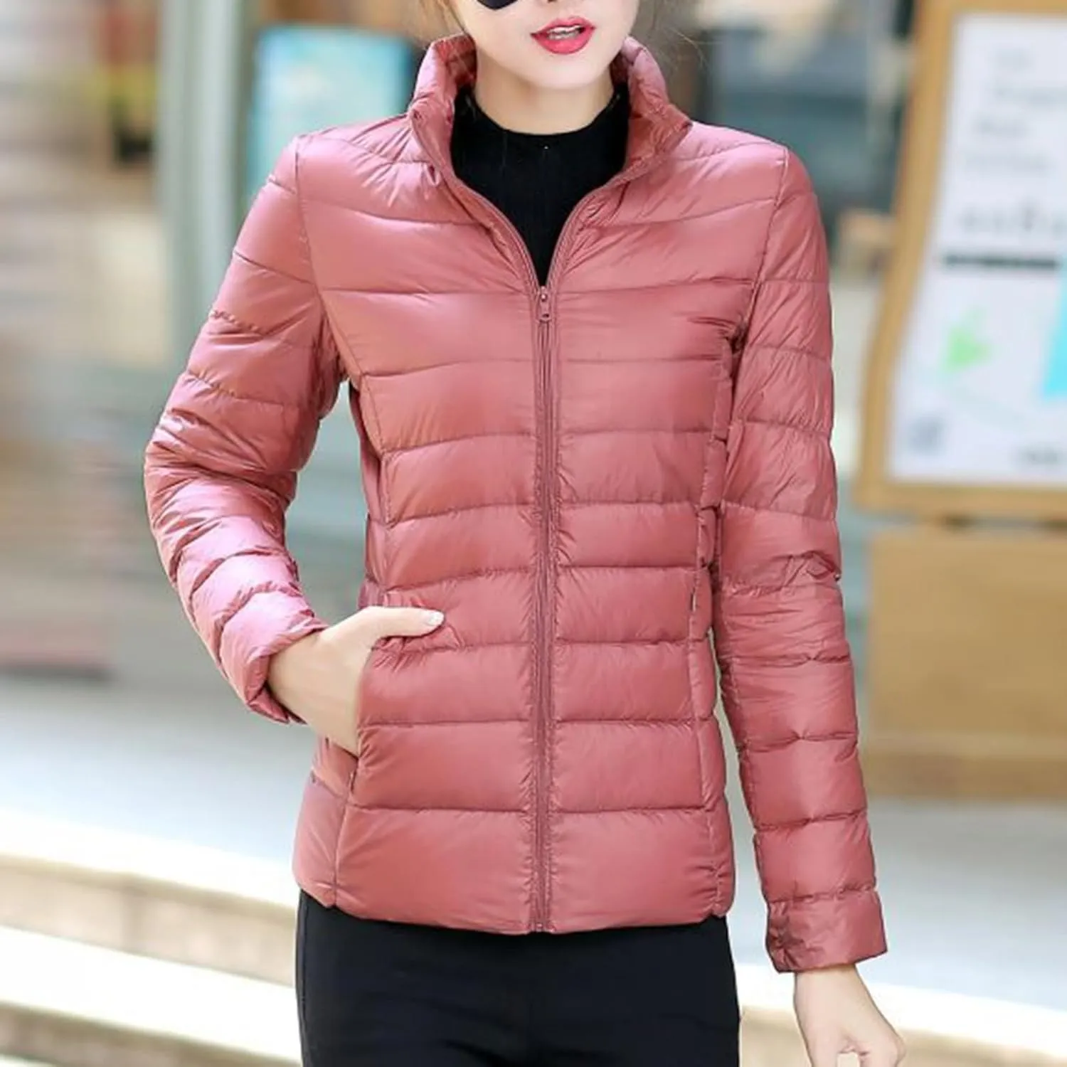 Women's Lightweight Packable Down Jacket Quilted Puffer Coat Plus Size Winter Warm Puffy Jackets with Stand Collar