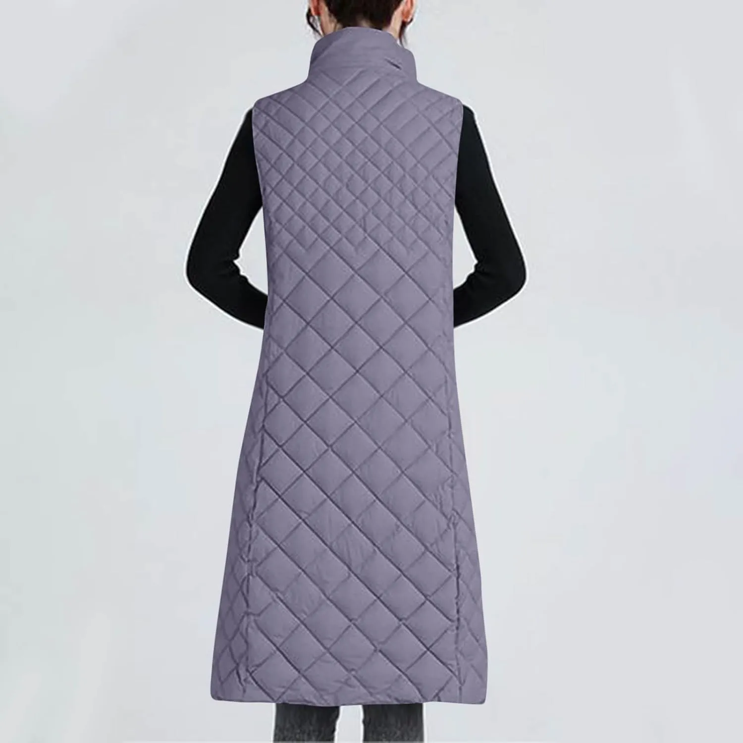 Womens Long Puffer Vest Full-Zip Hooded Sleeveless Down Jacket Winter Coat Thicken Slim Fit Quilted Jackets Outerwear
