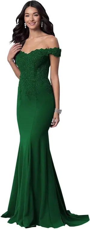 Women's Off The Shoulder Mermaid Prom Dresses Long Chiffon Bridesmaid Dress Formal Evening Gown Emerald Green US22W