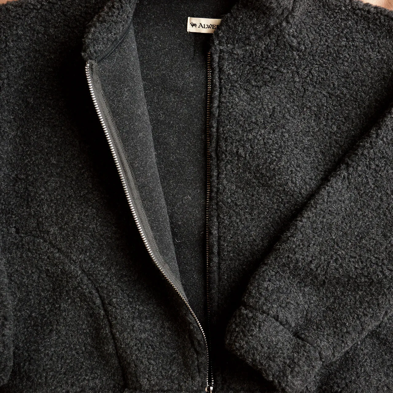 Women's Plush Bomber Jacket - 100% Wool - Black (XS-L)