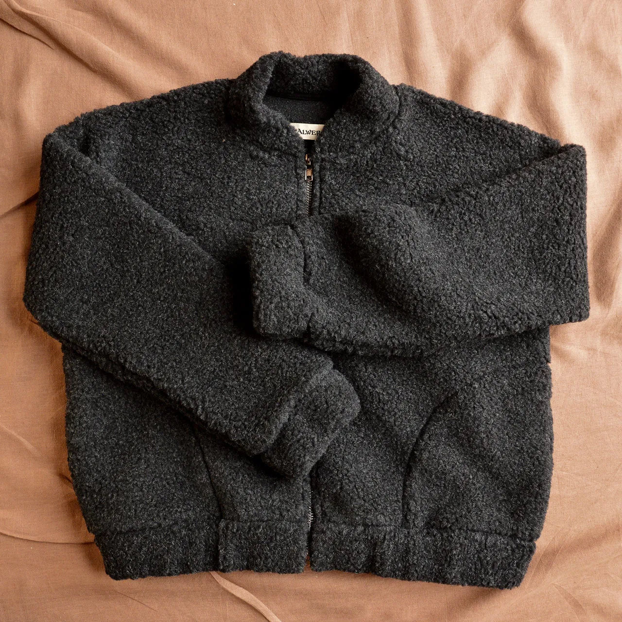 Women's Plush Bomber Jacket - 100% Wool - Black (XS-L)