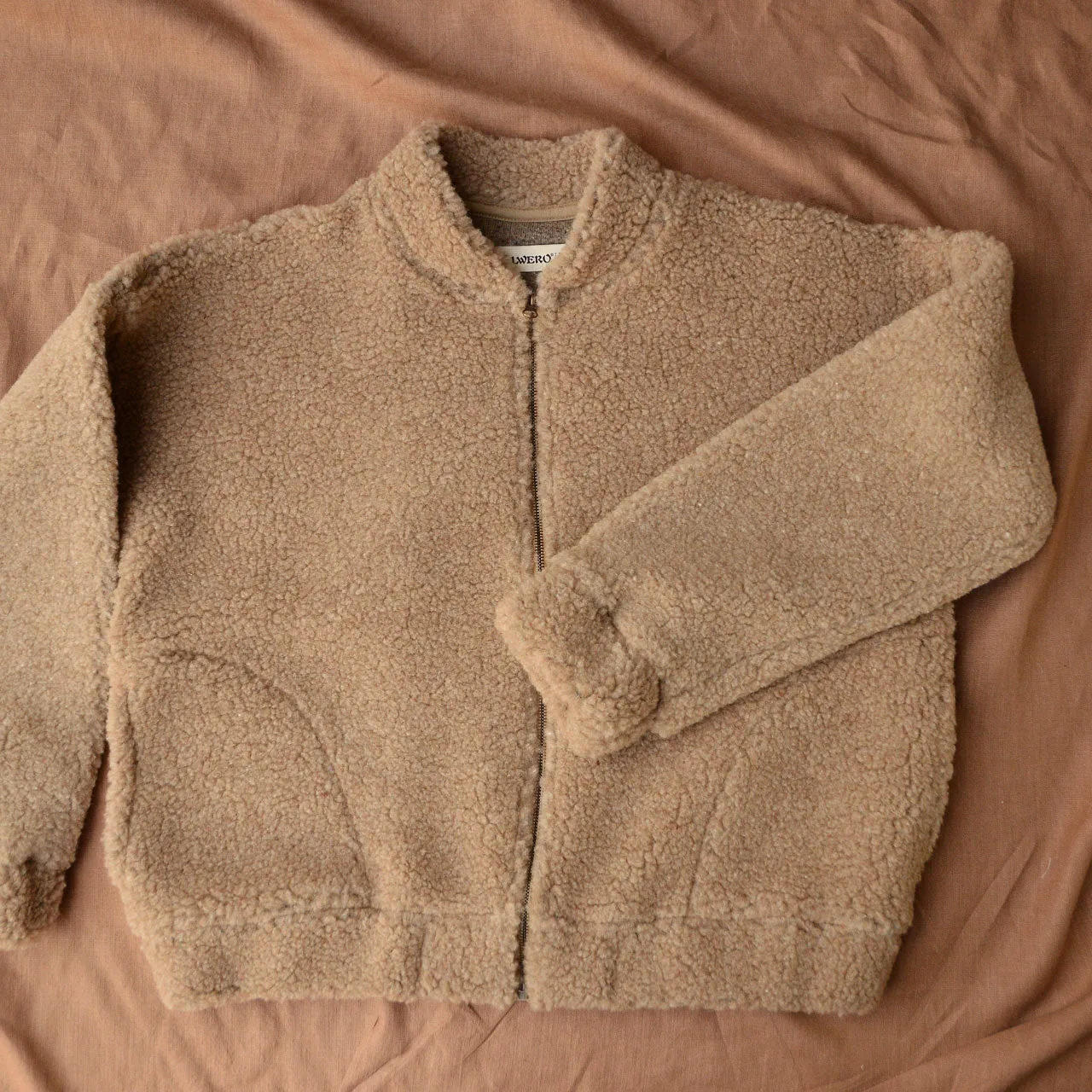 Women's Plush Bomber Jacket - 100% Wool - Tan (XS-L)