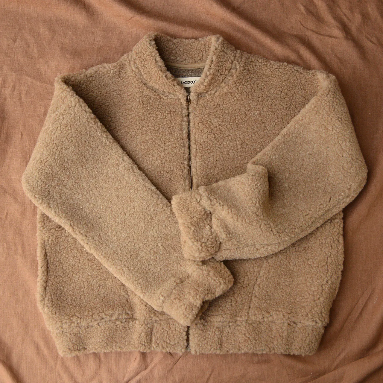 Women's Plush Bomber Jacket - 100% Wool - Tan (XS-L)