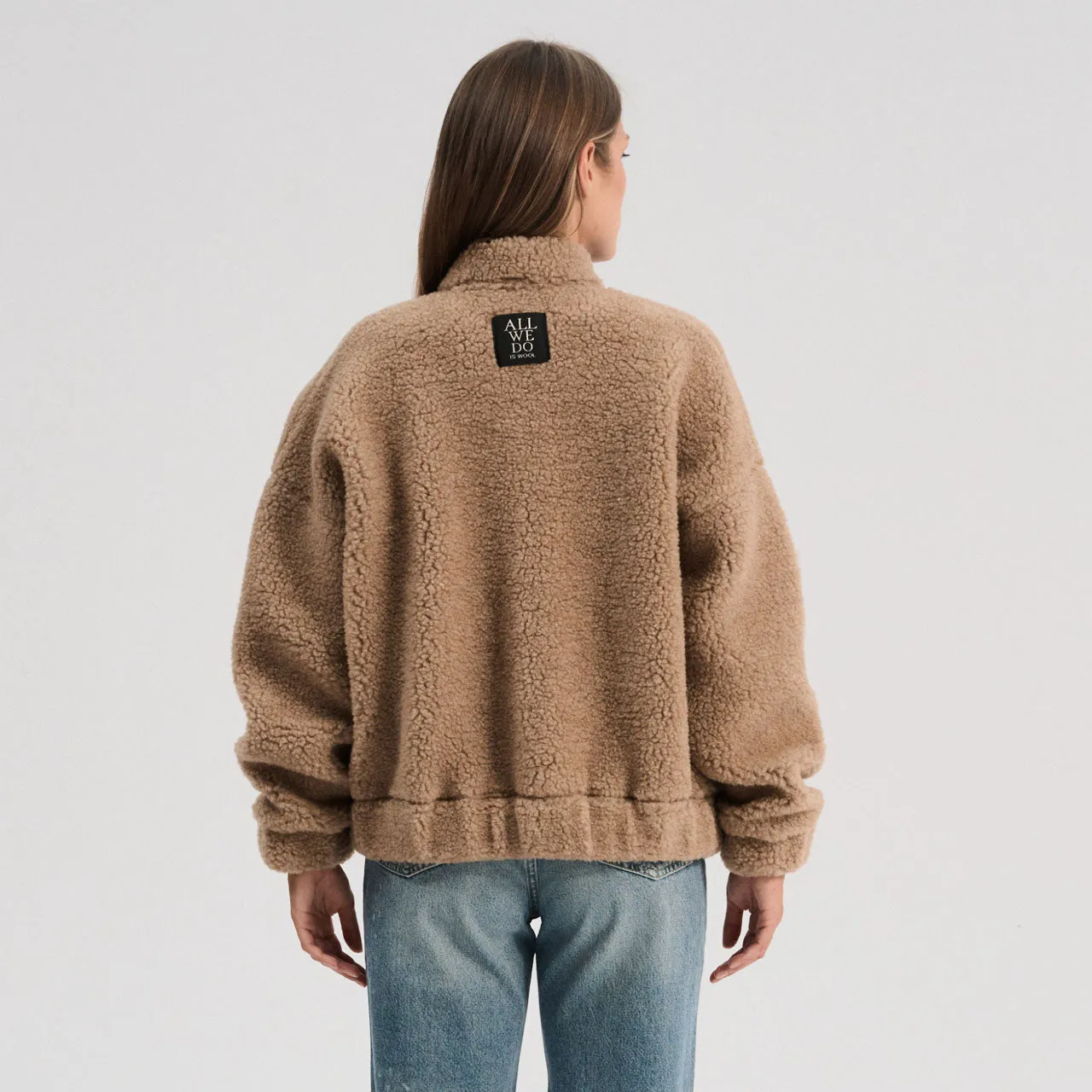 Women's Plush Bomber Jacket - 100% Wool - Tan (XS-L)